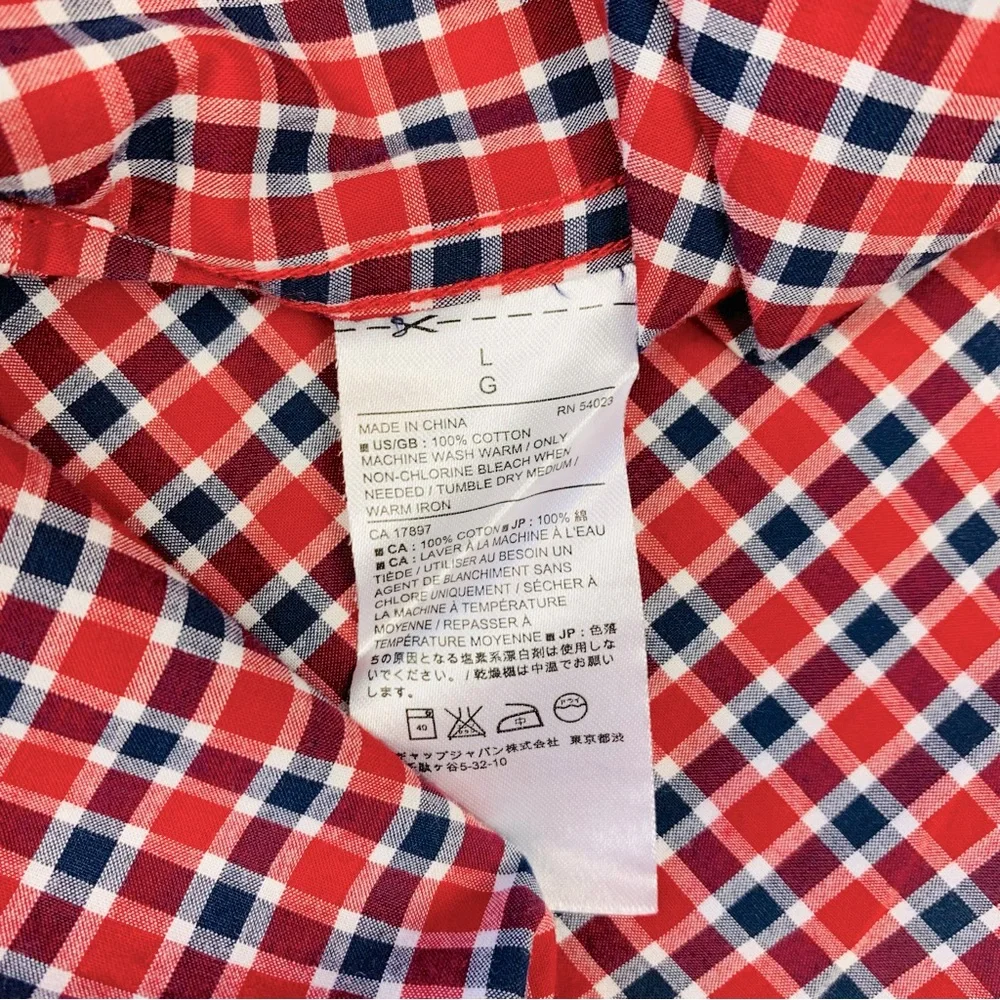 Banana Republic Button Down Shirt Men's L Red Blue Plaid Soft Wash Standard Fit
